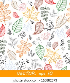 Autumn leaves pattern on light background, vector