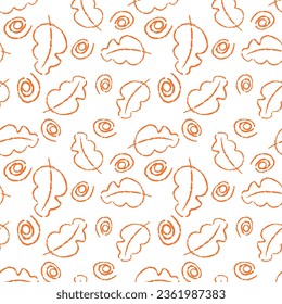 Autumn leaves pattern, orange leaves on transparent background, autumn packaging and textile design, vector.