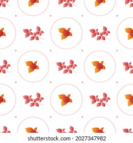 Autumn leaves pattern seamless. Abstract fall berries and red leaves in circle geometric shapes endless ornate backdrop. Seasonal leafage botanical wallpaper. Vector illustration with floral texture