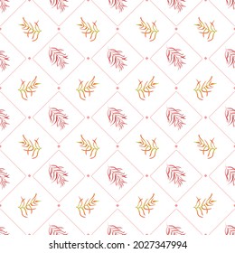 Autumn leaves pattern seamless. Abstract fall leaves in square geometric shapes tiles repeating endless ornate backdrop. Seasonal leafage botanical wallpaper. Vector illustration with floral texture