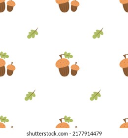 Autumn leaves pattern, seamless pattern with acorns, autumn, fall pattern, oak leaves, acorn vector