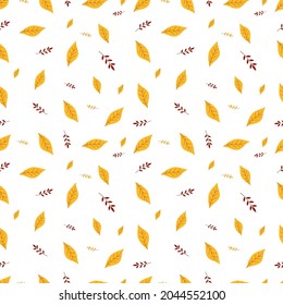Patrón de hojas de otoño. El fondo sin foco con una hoja cayendo al estilo de las caricaturas.