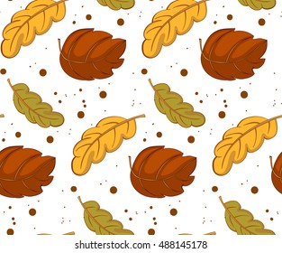 Autumn Leaves Pattern - seamless pattern with colorful fall leaves on a neutral background, including oak,  and hazel tree leaves