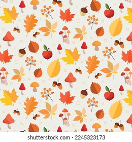 Autumn leaves pattern. Autumn seamless pattern with different leaves and plants