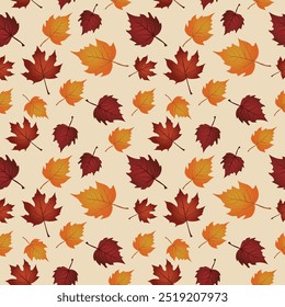 Autumn leaves pattern. Seamless pattern with gradient autumn leaves. Brown and yellow leaves on a light background. Repeating autumn pattern