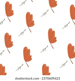 Autumn leaves pattern with twig , isolated on white background