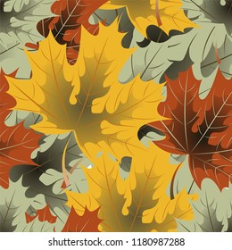 Autumn leaves. Pattern, vector background.Yellow, red and green maple leaves. Design for wallpaper, fabric, decoration materials, labels, wrappers.