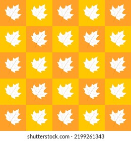 Herbst Blätter Muster. Weiße Blätter auf orangefarbenem und gelbem Hintergrund.
Textil, Decke. Banner, Broschüre, Poster, Karte. Vektorgrafik.