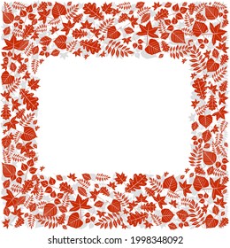 Autumn. Autumn leaves are placed on the sides of the file with a white background in the center to accommodate the text. A set of different leaves made in the same style. Orange leaves with a white.