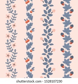 Autumn Leaves and Plants Vector Seamless Vertical Borders Set