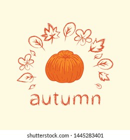 
Autumn leaves and pumpkin. The text "autumn". The leaves and text are made using the grunge technique. Vector image.