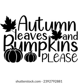autumn leaves and pumpkins please black vector graphic design and cut file