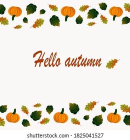 Autumn leaves and pumpkins. Postcards with an autumn theme. Vector illustration. Template for gifts, advertisements, shops, certificates.