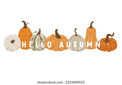 Autumn leaves and pumpkins set isolated white background, thanksgiving elements vector, autumn illustration, hello autumn vector