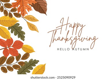 Autumn leaves and pumpkins set isolated white background, thanksgiving elements vector, autumn illustration, hello autumn vector