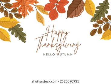 Autumn leaves and pumpkins set isolated white background, thanksgiving elements vector, autumn illustration, hello autumn vector