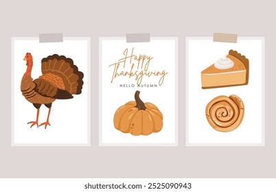 Autumn leaves and pumpkins set isolated white background, thanksgiving elements vector, autumn illustration, hello autumn vector