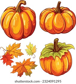 Autumn Leaves and Pumpkins vector design