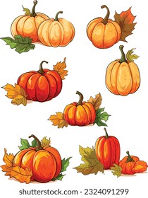 Autumn Leaves and Pumpkins vector design