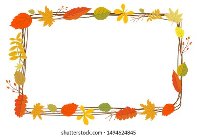 Autumn Leaves With Rectangle Frame for Greeting Cards Vector Background 
