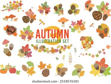 Autumn leaves, ribbons, autumn vector illustration set