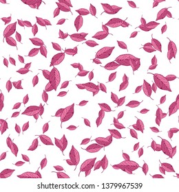 Autumn leaves. Romantic Seamless Pattern. Holiday season decorations, wrapping paper, textile printing, general fall background, etc. Vector illustration on white background.