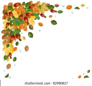 Autumn leaves with rose-hips, background. Vector-Illustration