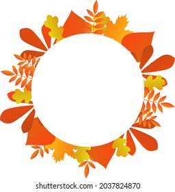 autumn leaves round frame , vector illustration isolated on white background, beautiful botanical element for fall season