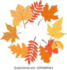 Autumn Leaves Round Frame Vector Illustration