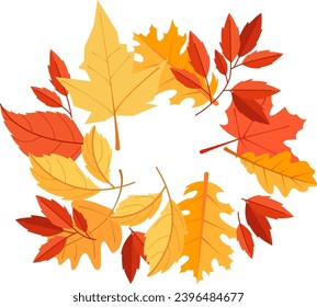 Autumn Leaves Round Frame Vector Illustration