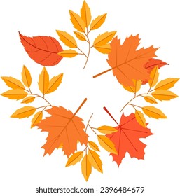 Autumn Leaves Round Frame Vector Illustration