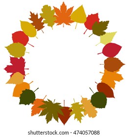 Autumn leaves round frame. Vector illustration.