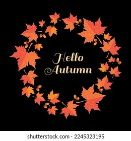 Autumn leaves sale frame. Autumn sale flyer template with lettering. Bright banner for autumn sale in frame from leave