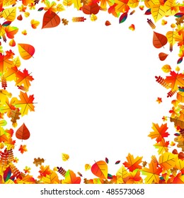 Autumn leaves scattered background with oak, maple and rowan