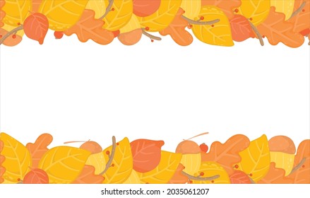 autumn leaves seamless background, border with yellow autumn leafes, branches design. Nature,organic items.Vector
