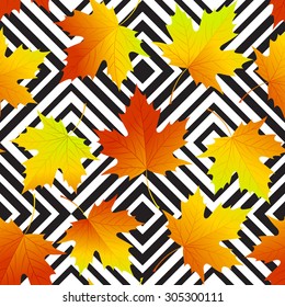 Autumn leaves seamless background, geometric pattern. Vector illustration EPS 10