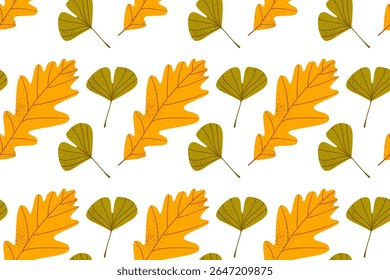 Autumn leaves seamless background. Vector illustration of plants isolated on white background