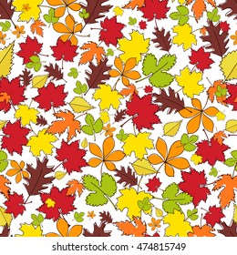 Autumn leaves. Seamless background.Natural elements pattern. Vector illustration