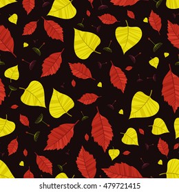 Autumn leaves. Seamless background.Natural elements pattern. Vector illustration