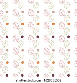 Autumn leaves seamless decorative pattern. Endless texture on white background. Lovely print for wrapping paper, fabric, background.