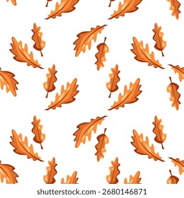 Herbstlaub. Nahtloses Herbstmuster mit Eichenblättern auf weißem Hintergrund. Vektorgrafik.	
