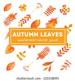 Autumn leaves seamless geometrical herbal pattern. Vector watercolor background 