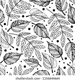 Autumn leaves. Seamless pattern. Autumn background. Black and white