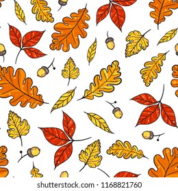 Autumn leaves seamless pattern. Autumn background.  Beautiful print. Vector illustration.