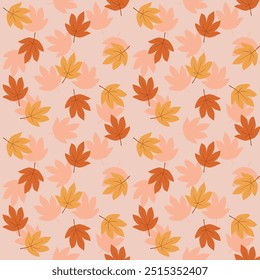 Autumn leaves seamless pattern beige tone