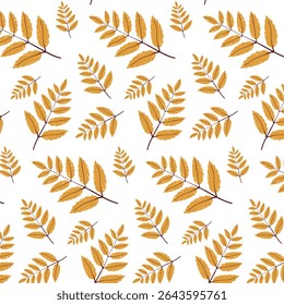 Autumn Leaves Seamless Pattern. Botanical Autumn Foliage. Fall Leaves Background