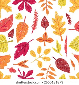 Autumn leaves seamless pattern. Bright foliage, nature fall season leaf. Forest vibrant time, decorative print for fabric wallpaper wrapping, neoteric vector backdrop