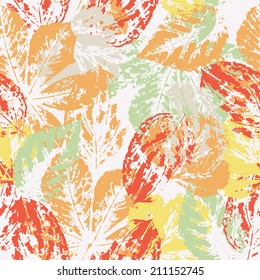 Autumn leaves. Seamless pattern. Collection of paint watercolor herbs. Set of brush strokes. Isolated on light beige background.