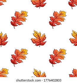 hojas de otoño en un patrón sin fisuras con un estilo dibujado a mano colorido