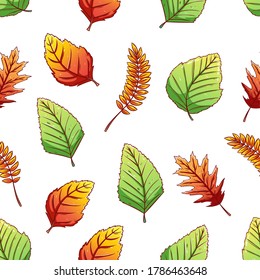 Herbstblätter nahtloses Muster mit buntem Skizzenstil